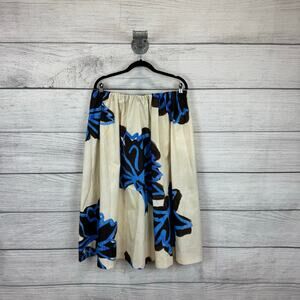 Zara Women's Ivory & Blue Floral Printed Pull On Midi Skirt Size Medium